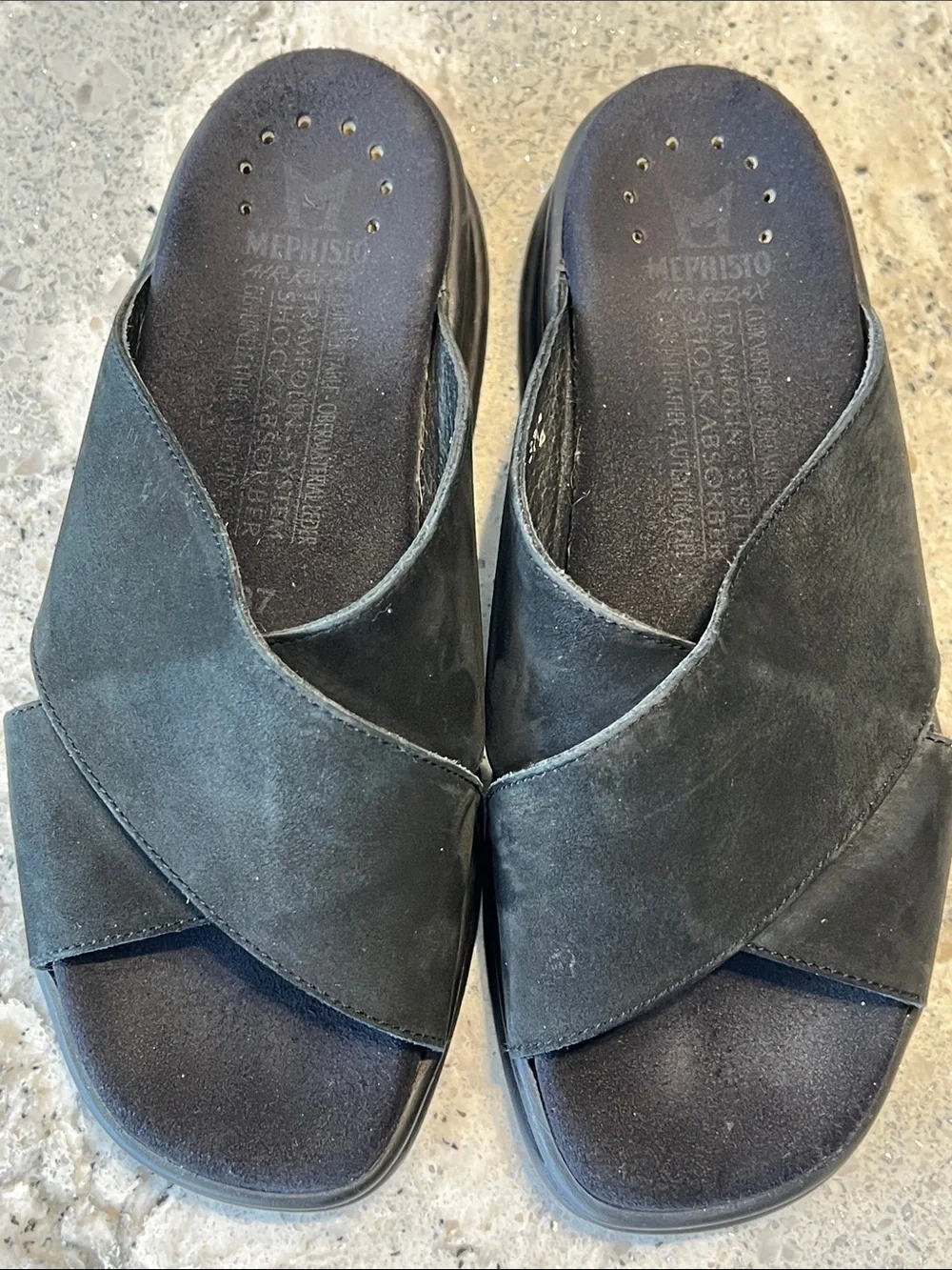 Mephisto Black Suede Slide Sandals